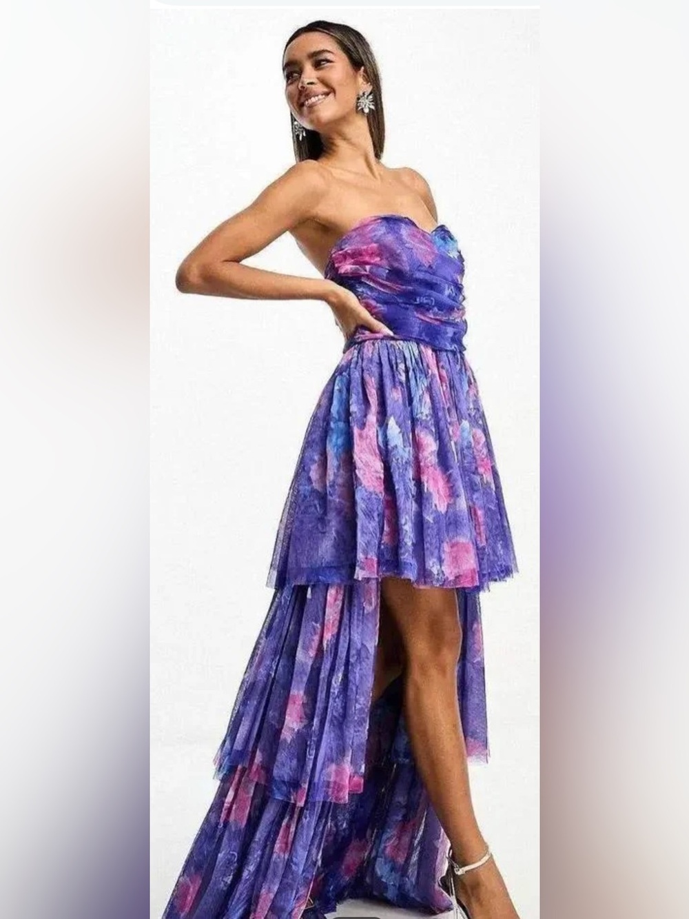 Lace & Beads Strapless High Low Tulle Dress Size 10 Fairycore Prom Wedding